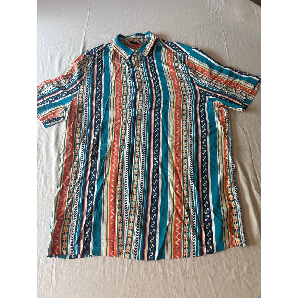 ASOS DESIGN Button Up Shirt Mens 2XL Long Tall Multi Geometric Aztec Excellent‎